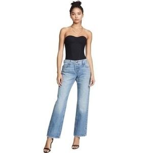RtA Ames Denim Jean Black Bustier Jumpsuit in Gallo Blue Size XXS NWT